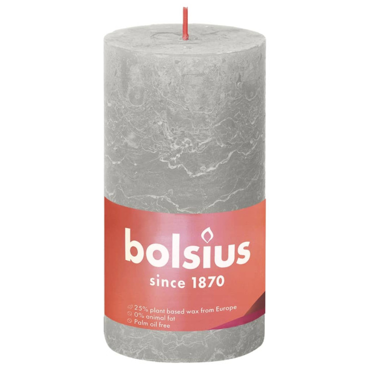 Bolsius Žvakės Shine, 4vnt., smėlio pilkos, 130x68mm, cilindro formos