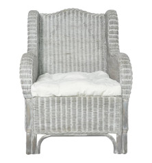 Krėslas su pagalvėle, pilkas, natūralus ratanas ir linas