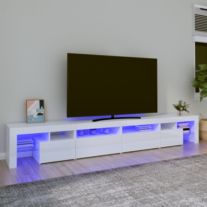 TV spintelė su LED apšvietimu, balta, 260x36,5x40cm, blizgi