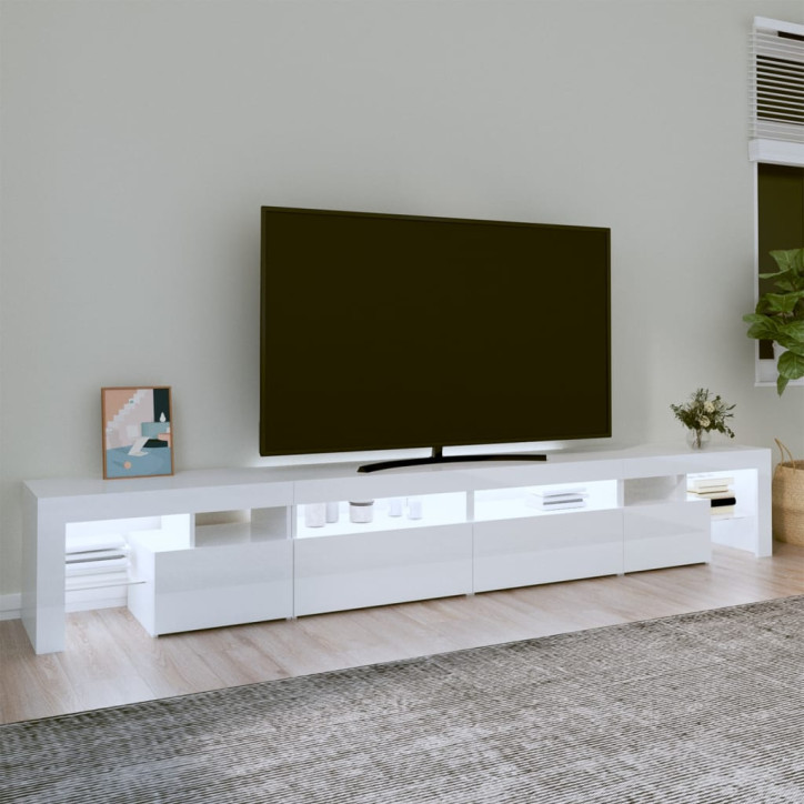 TV spintelė su LED apšvietimu, balta, 260x36,5x40cm, blizgi