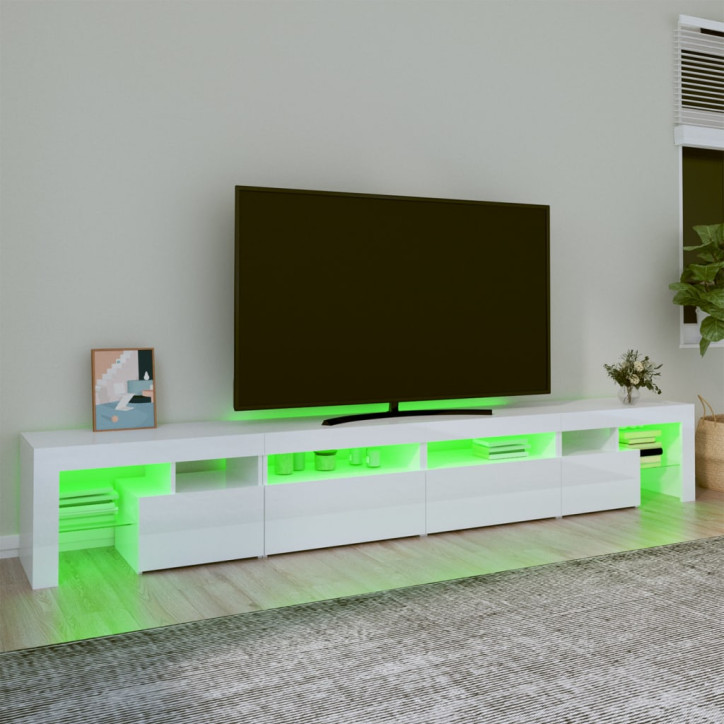 TV spintelė su LED apšvietimu, balta, 260x36,5x40cm, blizgi