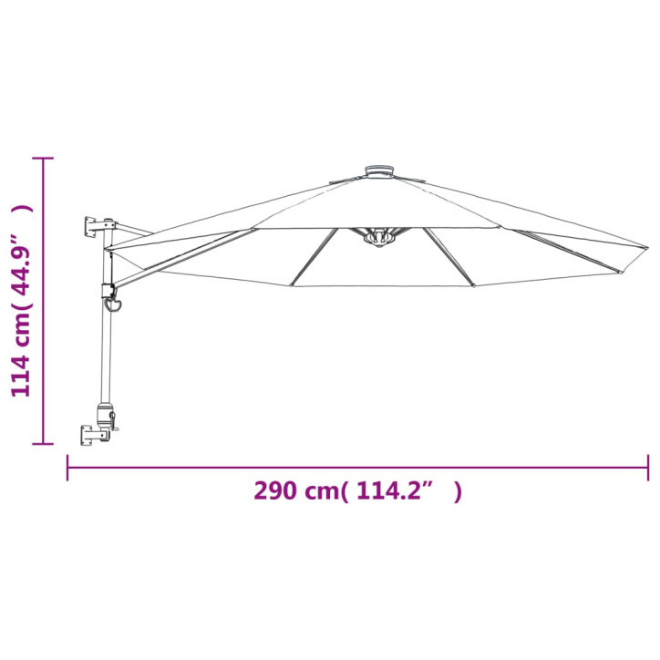 Prie sienos montuojamas skėtis su LED, jūros mėlynas, 290cm