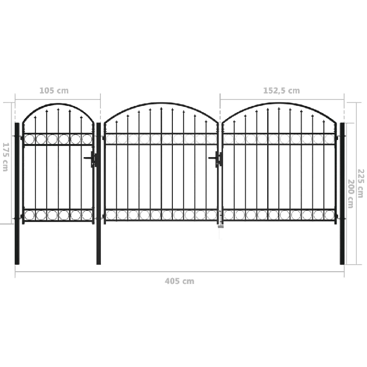 Sodo vartai su arkiniu viršumi, juodi, 2,25x4m, plienas