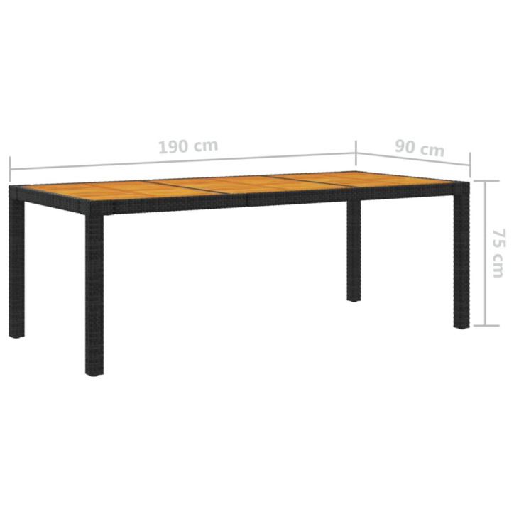 Sodo stalas, juodas, 190x90x75cm, poliratanas ir akacija