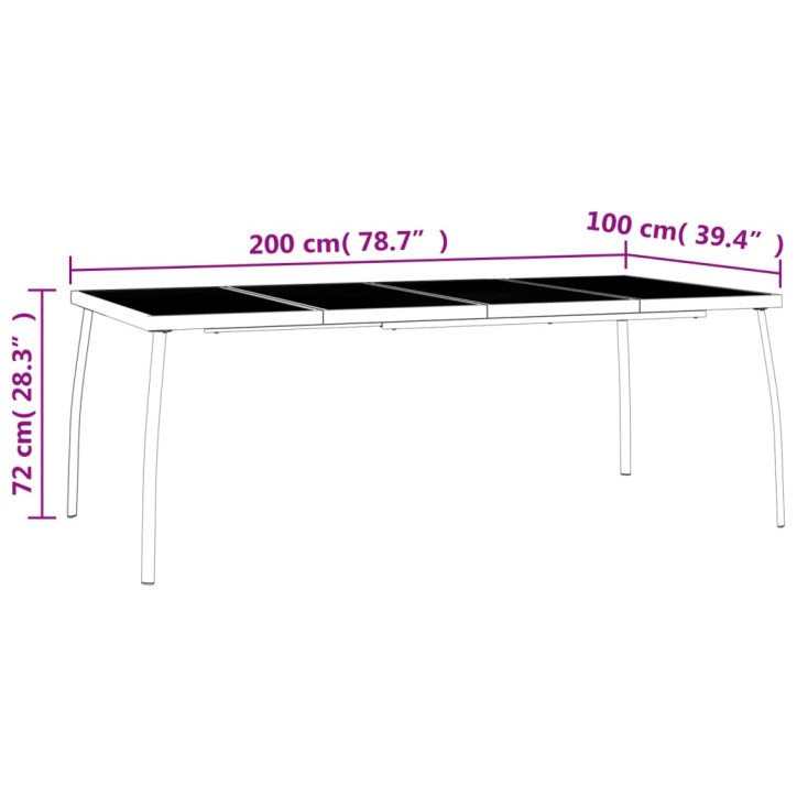 Sodo stalas, antracito, 200x100x72cm, plienas, tinklelis