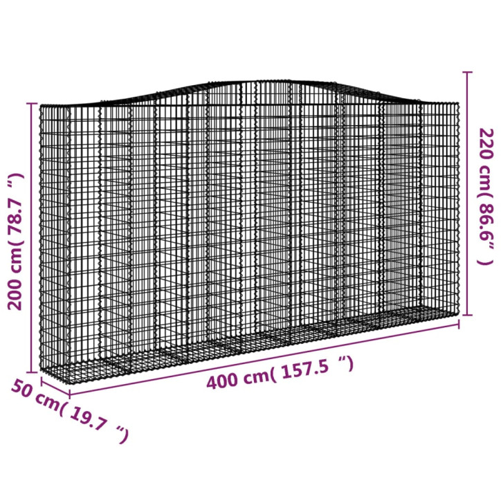 Išlenkti gabiono krepšiai, 5vnt., 400x50x200/220cm, geležis