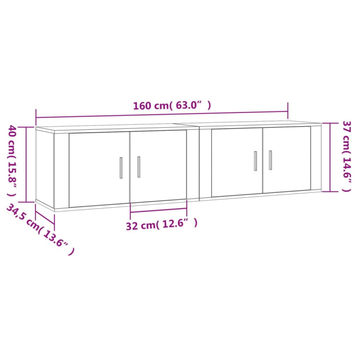 Sieninės TV spintelės, 2vnt., betono pilkos, 80x34,5x40cm