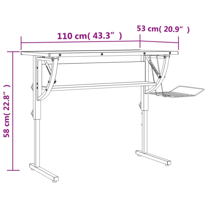 Stalas, baltas/pilkas, 110x53x(58–87)cm, mediena/plienas