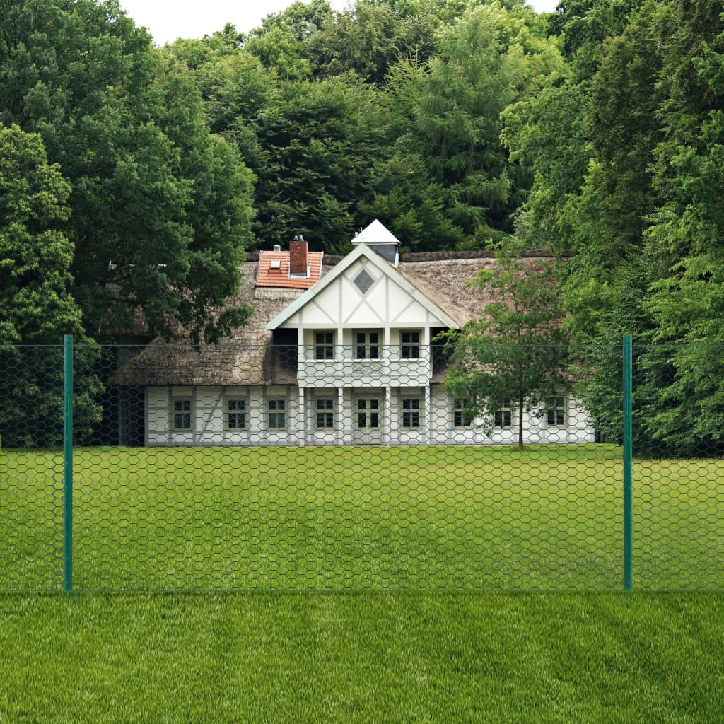 Tinklinė tvora iš vielos su stulpais, žalios sp., 25x0,75 m