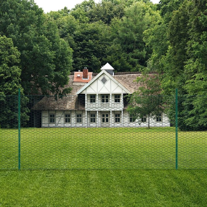 Tinklinė tvora iš vielos su stulpais, žalios sp., 25x1,5 m