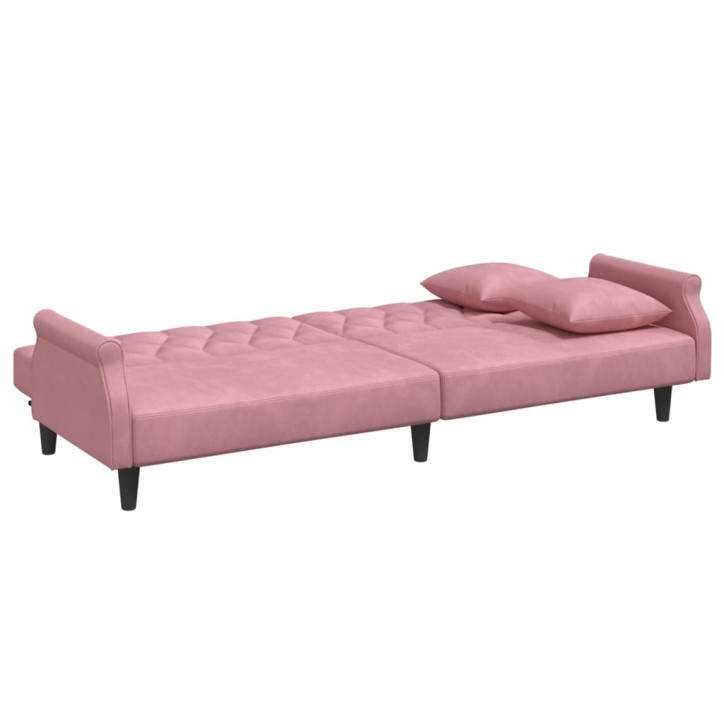 Sofa-lova su porankiais, rožinės spalvos, aksomas