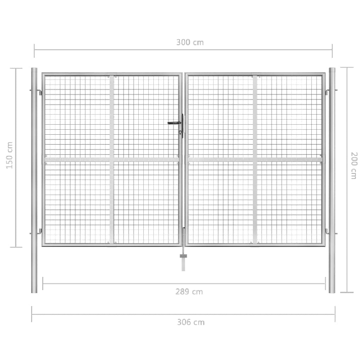 Sodo vartai, sidabrinės sp., 306x200cm, galvanizuotas plienas