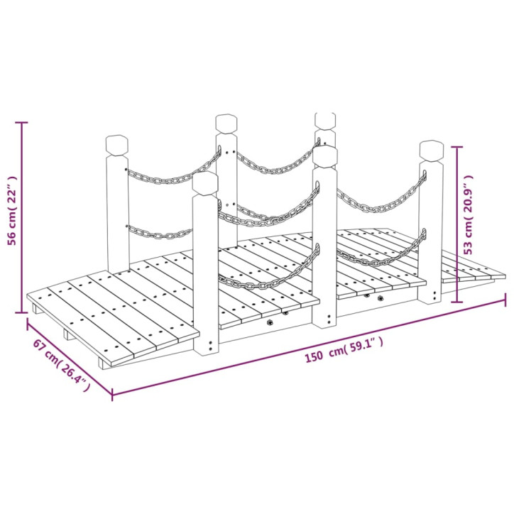 Sodo tiltelis su grandinėmis, 150x67x56cm, eglės masyvas