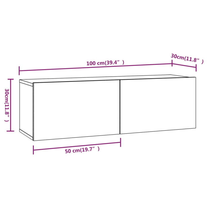 Sieninės televizoriaus spintelės, 4vnt., baltos, 100x30x30cm