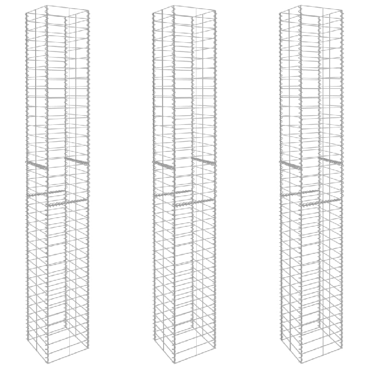 Gabionų krepšiai, 3 vnt., 25x25x197cm, galvanizuotas plienas