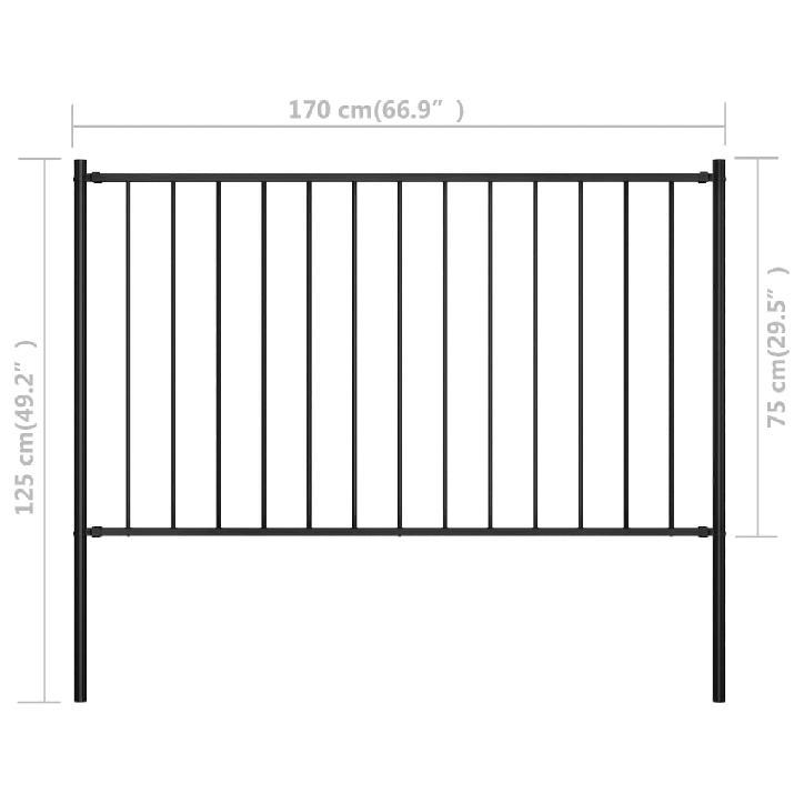 Tvoros plokštė su stulpais, juodos spalvos, 1,7x0,75m, plienas