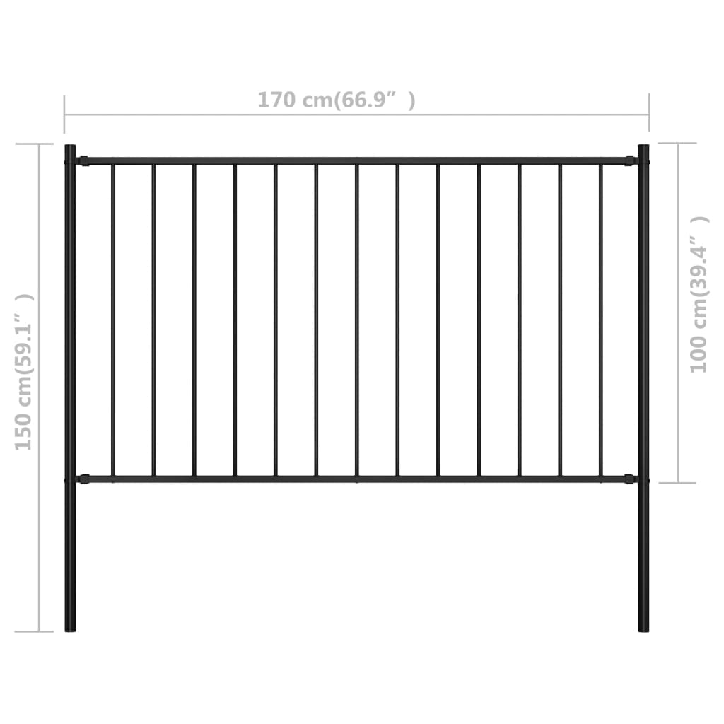 Tvoros plokštė su stulpais, juodos spalvos, 1,7x1m, plienas
