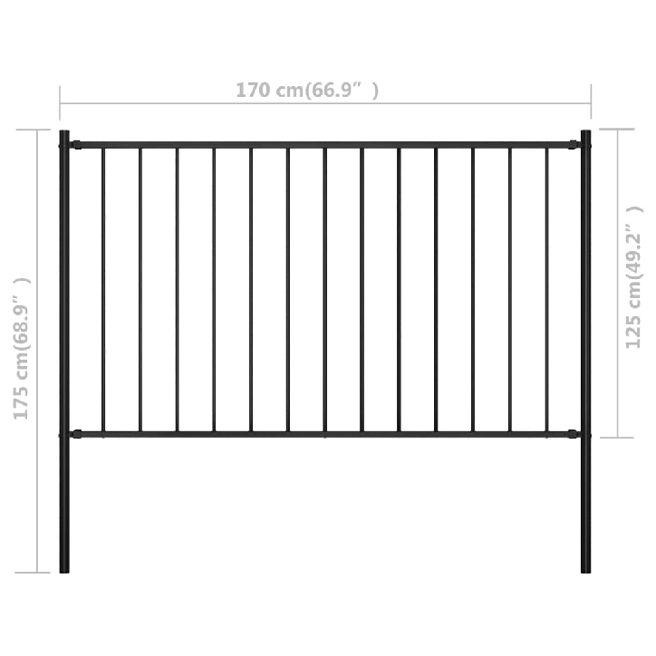 Tvoros plokštė su stulpais, juodos spalvos, 1,7x1,25m, plienas