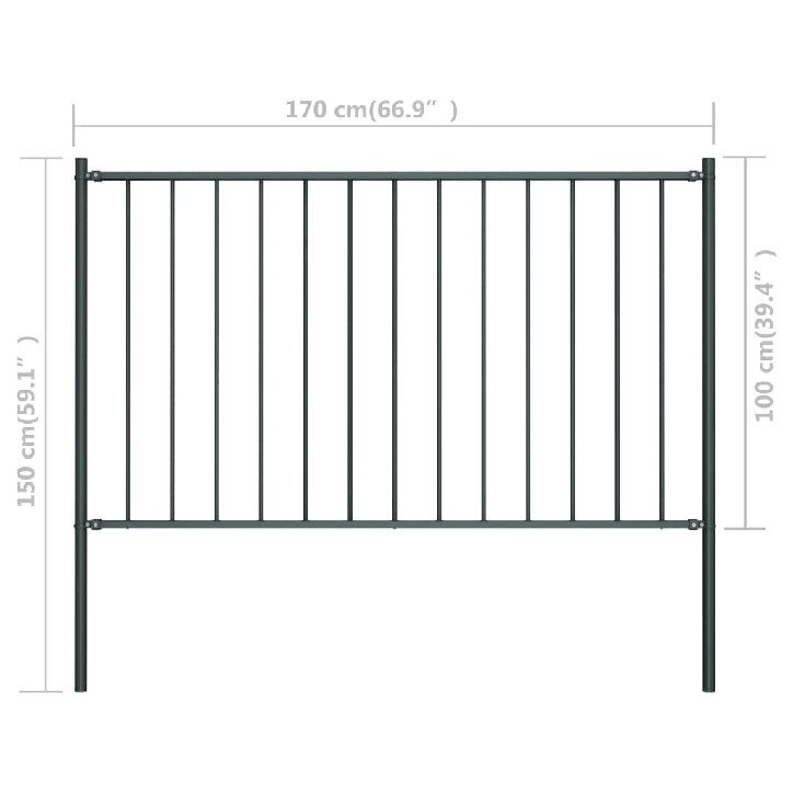 Tvoros plokštė su stulpais, antracito spalvos, 1,7x1m, plienas