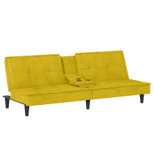 Sofa-lova su puodelių laikikliais, geltonos spalvos, aksomas
