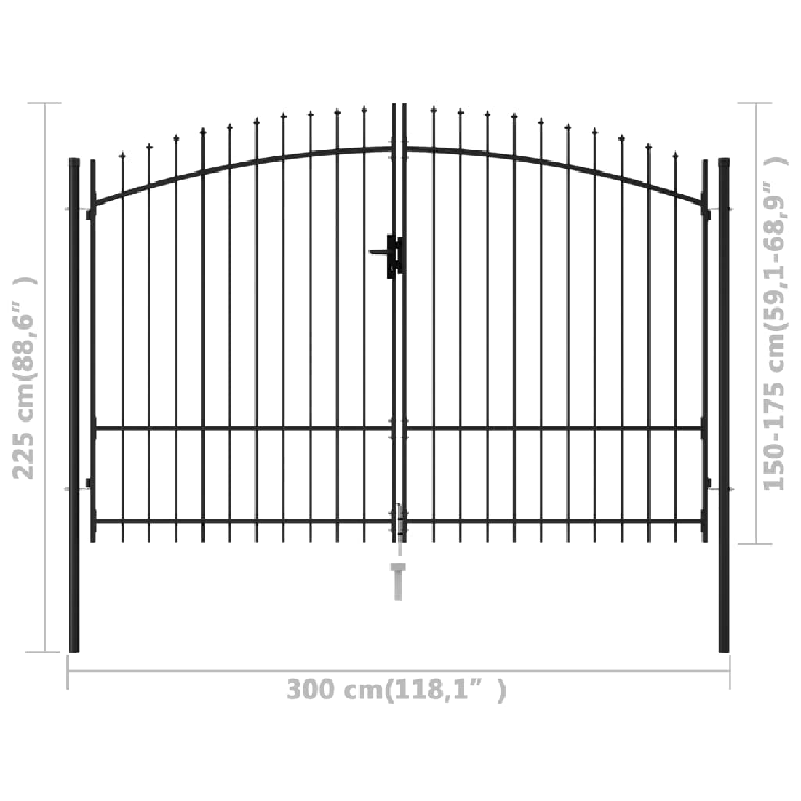 Vartai su smailiais viršugaliais, juodi, 3x1,75m, plienas