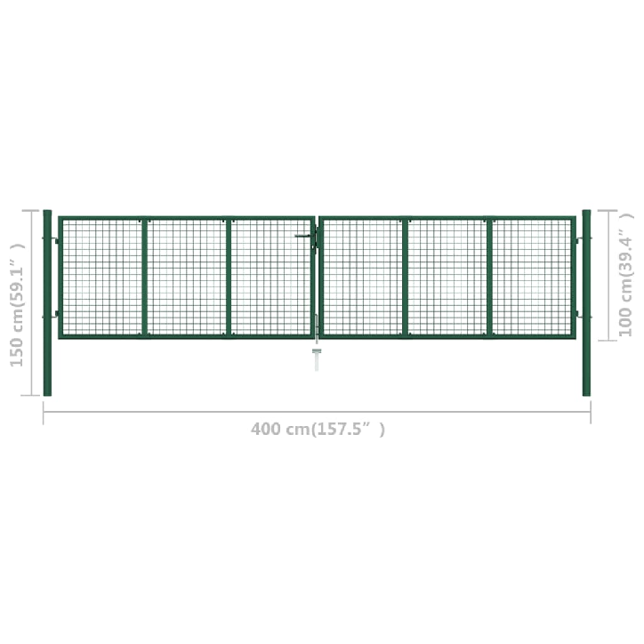 Tinkliniai sodo vartai, žalios spalvos, 400x100cm, plienas