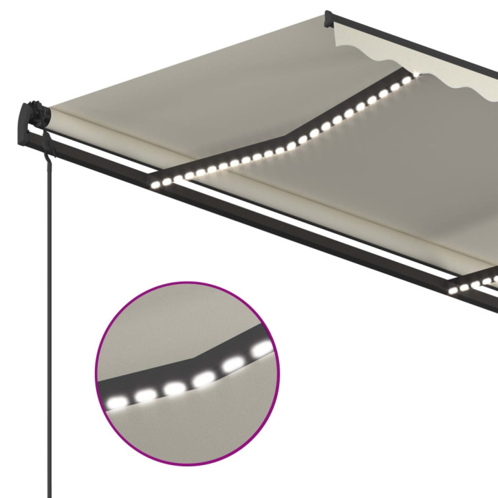 Automatinė markizė su LED/vėjo jutikliu, kreminė, 4,5x3,5m