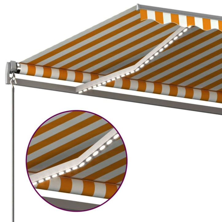 Automatinė markizė su LED/vėjo jutikliu, geltona/balta, 6x3,5m