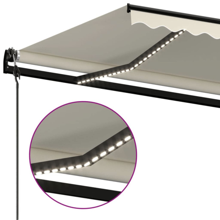 Automatinė markizė su LED/vėjo jutikliu, kreminė, 600x350cm