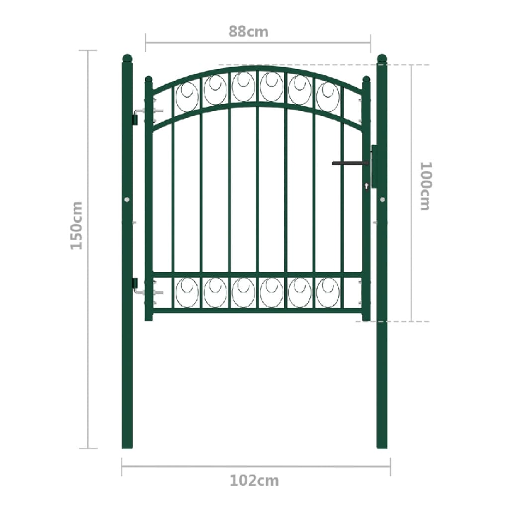 Vartai su arkiniu viršumi, žalios spalvos, 100x100cm, plienas