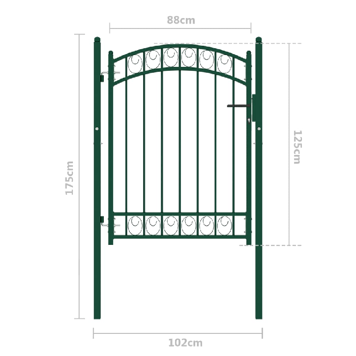 Vartai su arkiniu viršumi, žalios spalvos, 100x125cm, plienas