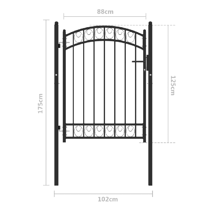 Vartai su arkiniu viršumi, juodi, 100x125cm, plienas