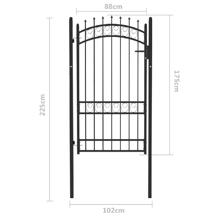 Vartai su smaigais, juodos spalvos, 100x175cm, plienas