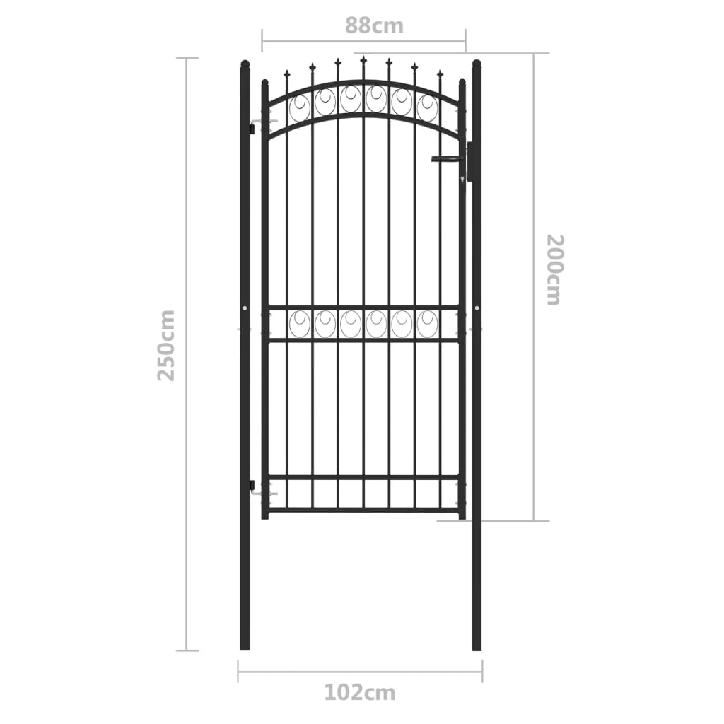 Vartai su smaigais, juodos spalvos, 100x200cm, plienas
