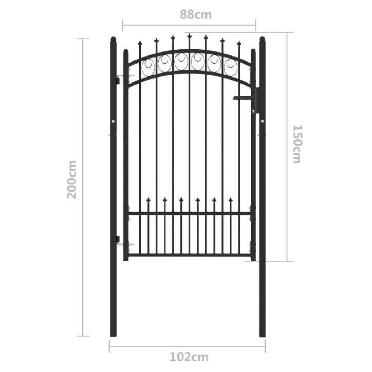Vartai su smaigais, juodos spalvos, 100x150cm, plienas