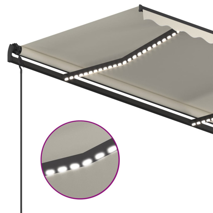 Automatinė markizė su LED/vėjo jutikliu, kreminė, 5x3,5m