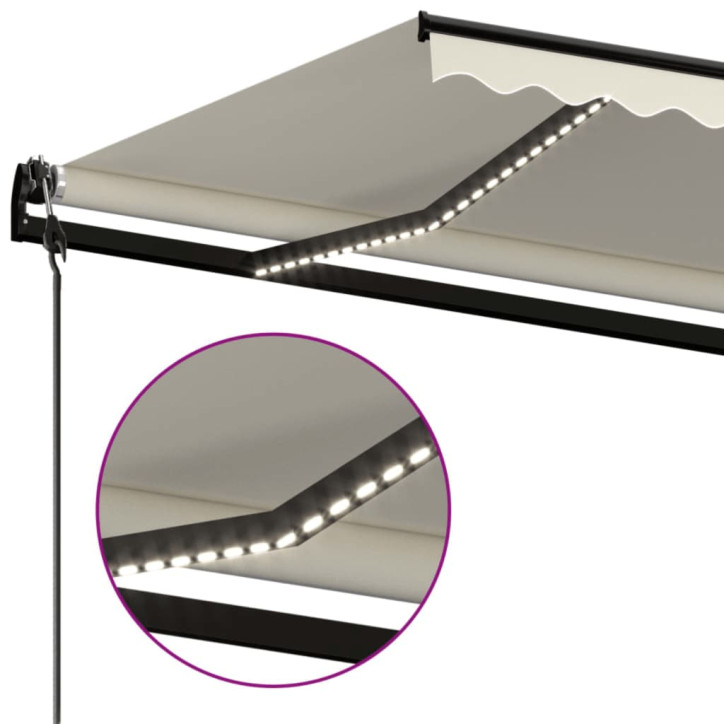 Automatinė markizė su LED/vėjo jutikliu, kreminė, 500x350cm