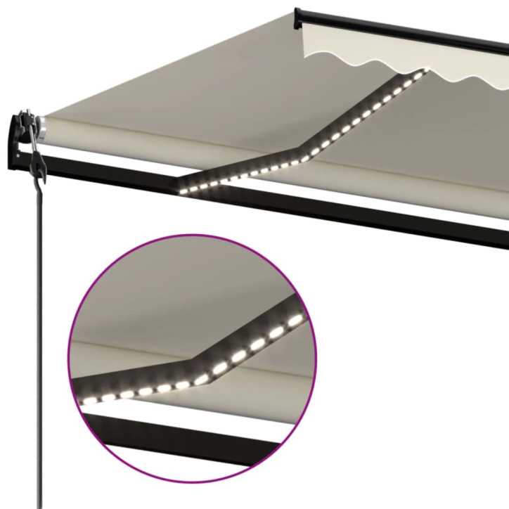 Automatinė markizė su LED/vėjo jutikliu, kreminė, 500x300cm