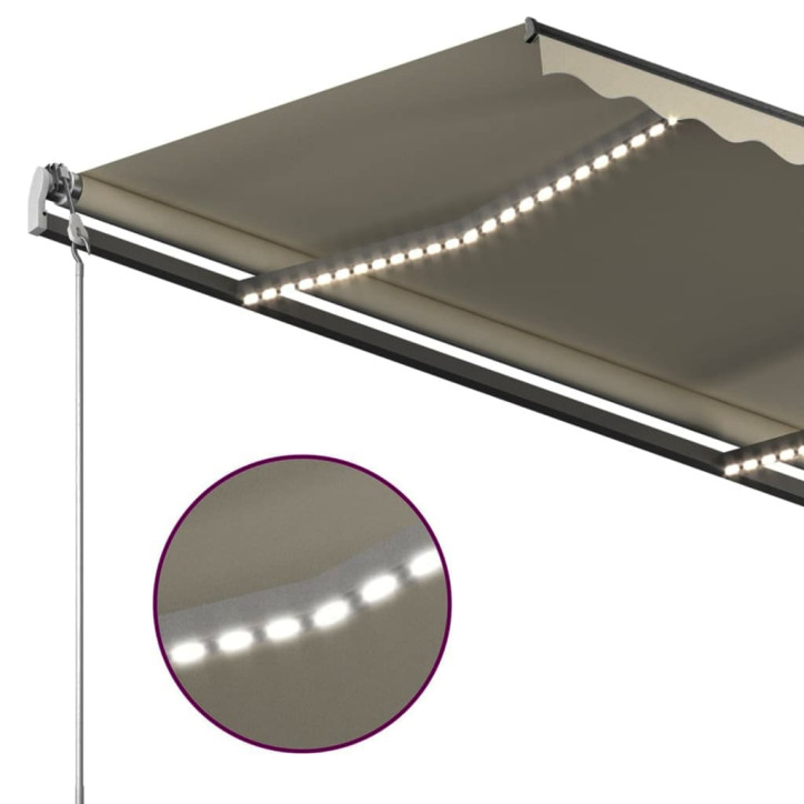 Automatinė markizė su LED/vėjo jutikliu, kreminė, 4x3,5m