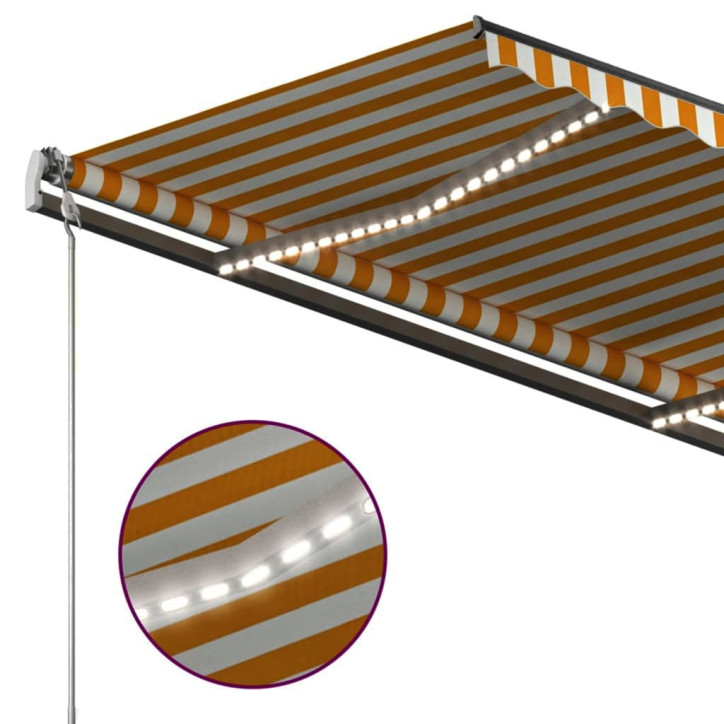 Automatinė markizė su LED/vėjo jutikliu, geltona/balta, 4x3,5m