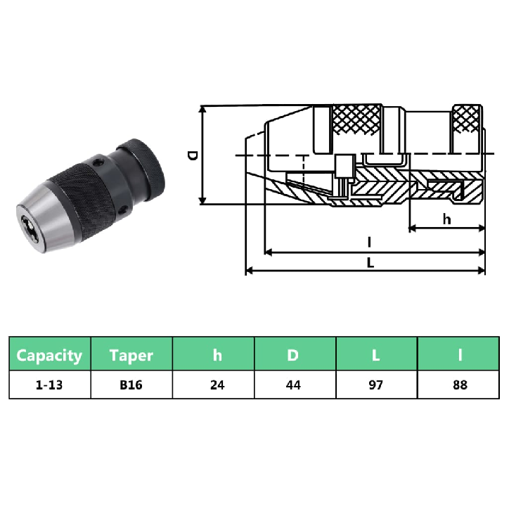 Greito atleidimo grąžto griebtuvas, MT2-B16 su 13mm suspaudimu