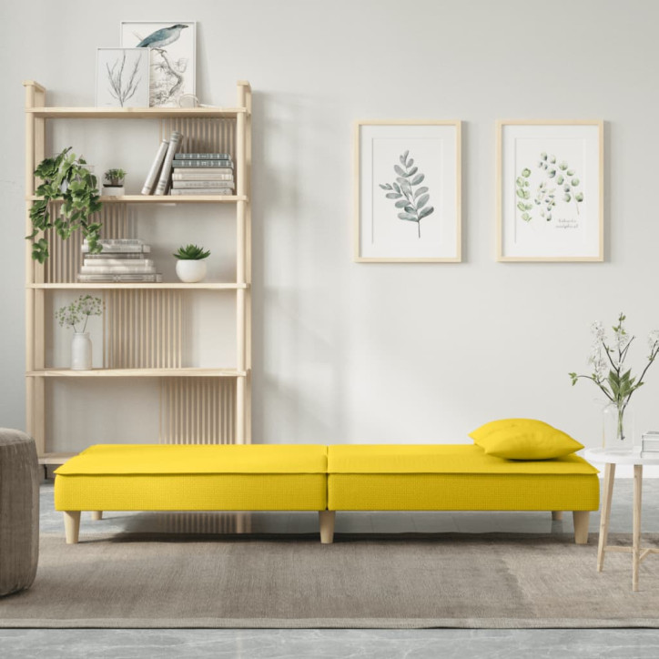 Dvivietė sofa-lova, šviesiai geltonos spalvos, audinys