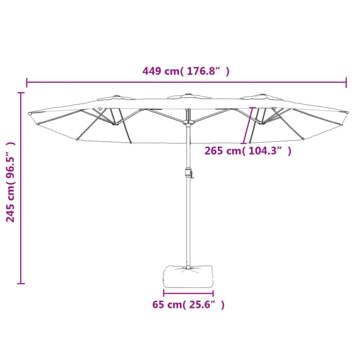 Dvigubas skėtis nuo saulės su LED, žalios spalvos, 449x245cm