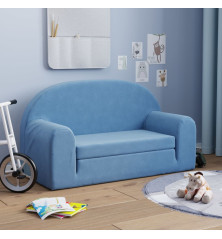 Dvivietė vaikiška sofa, mėlynos spalvos, minkštas pliušas