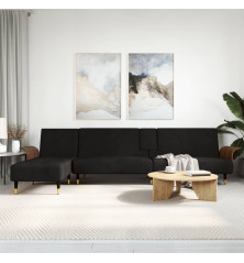 L formos sofa-lova, juodos spalvos, 279x140x70cm, aksomas