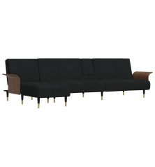 L formos sofa-lova, juodos spalvos, 279x140x70cm, aksomas