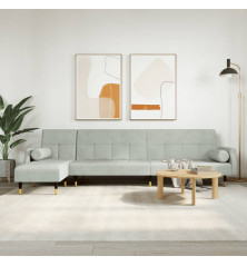 L formos sofa-lova, šviesiai pilka, 271x140x70cm, aksomas