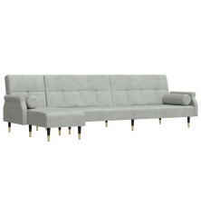 L formos sofa-lova, šviesiai pilka, 271x140x70cm, aksomas