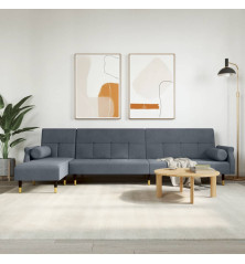 L formos sofa-lova, tamsiai pilka, 271x140x70cm, aksomas