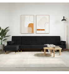 L formos sofa-lova, juodos spalvos, 271x140x70cm, aksomas